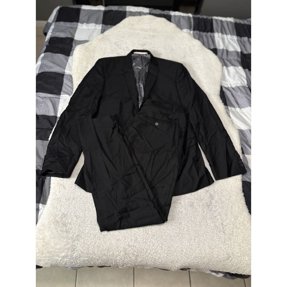 Ben Sherman Men's Black Striped 2 Piece Suit Blazer 44L Pants 38x34 Wool